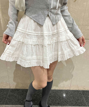 コットンレースティアードミニスカート