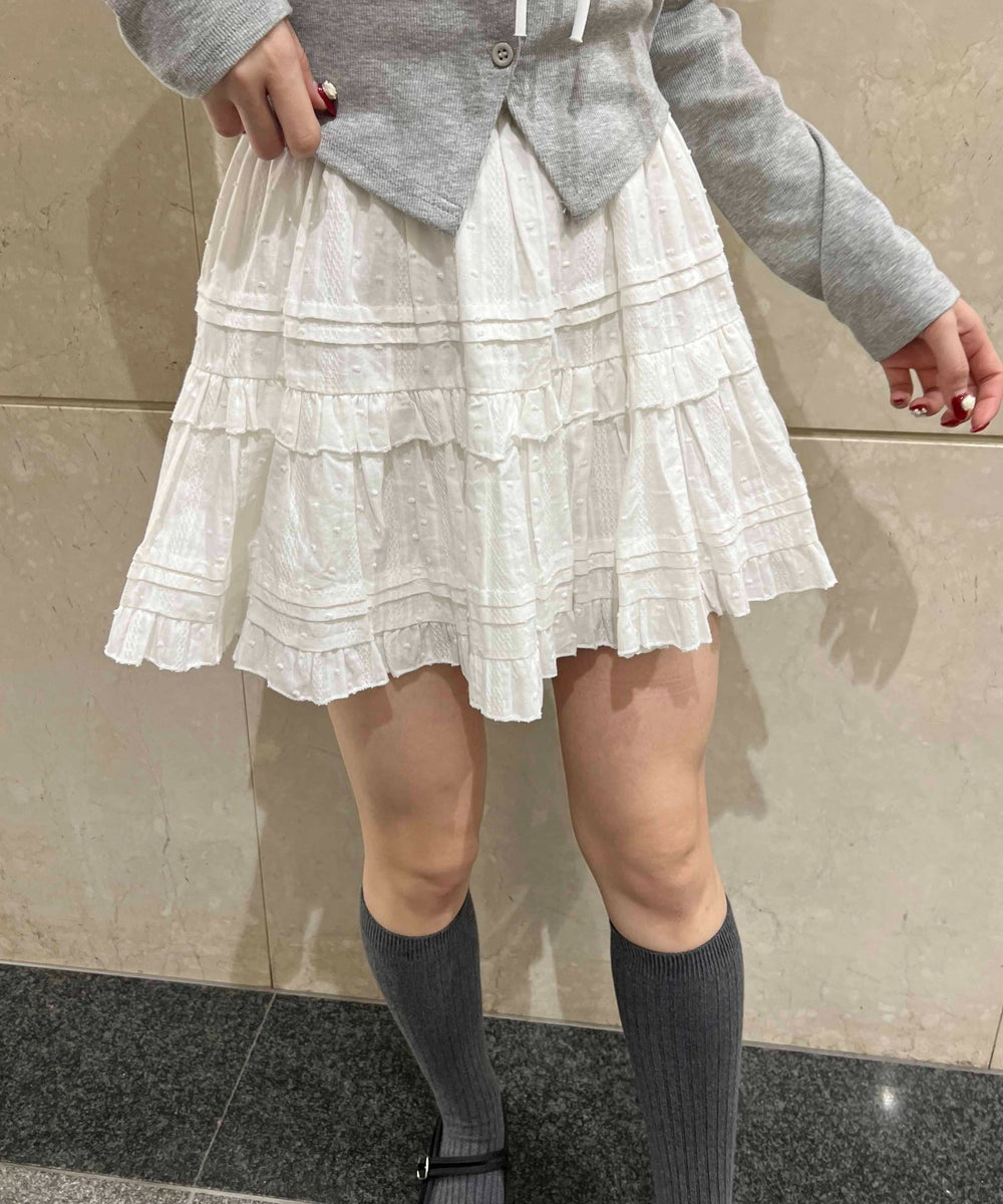 コットンレースティアードミニスカート