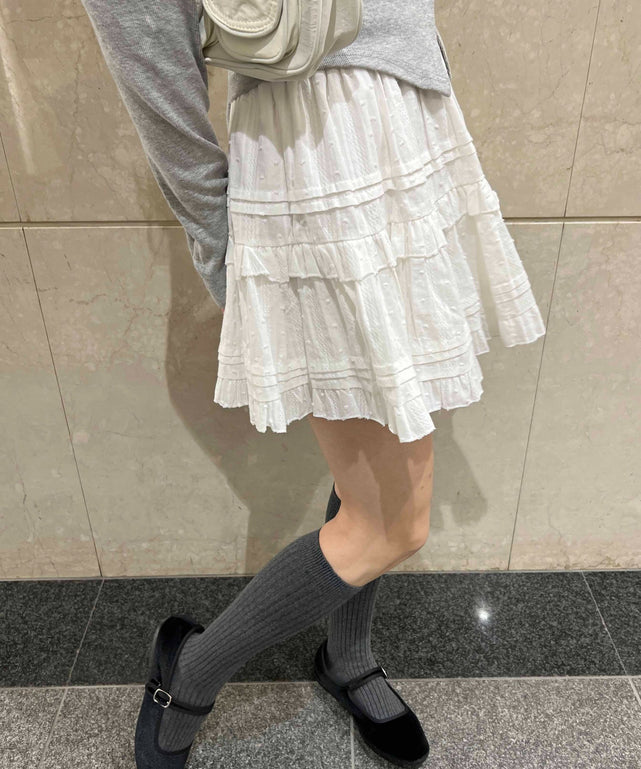 コットンレースティアードミニスカート