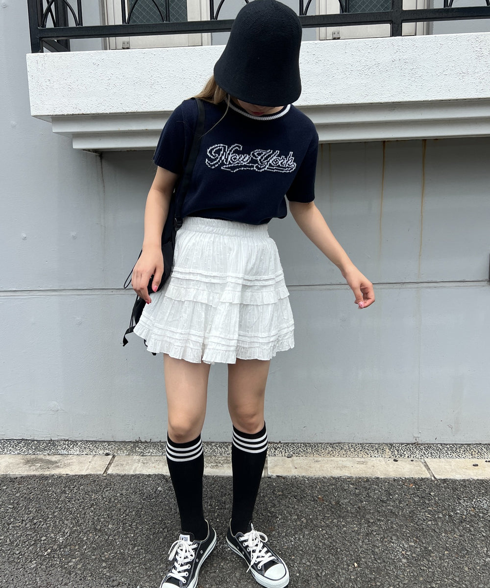 コットンレースティアードミニスカート