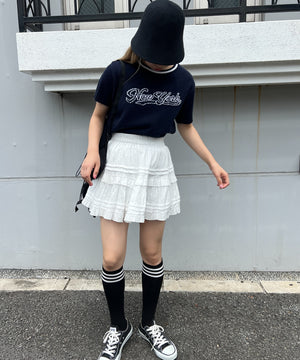 コットンレースティアードミニスカート