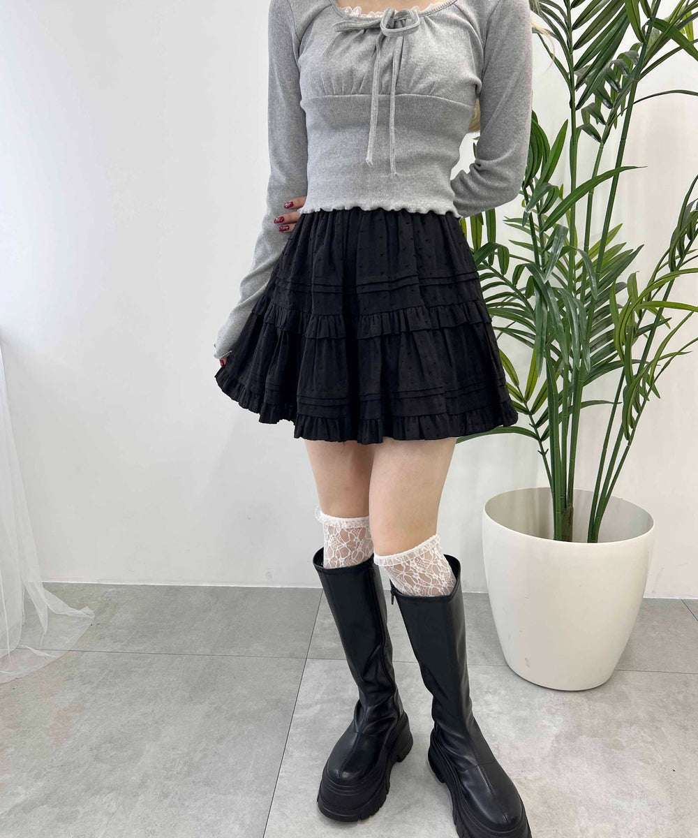 コットンレースティアードミニスカート