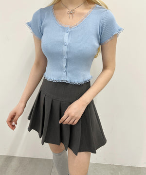 プチレースリブニット半袖カーディガン