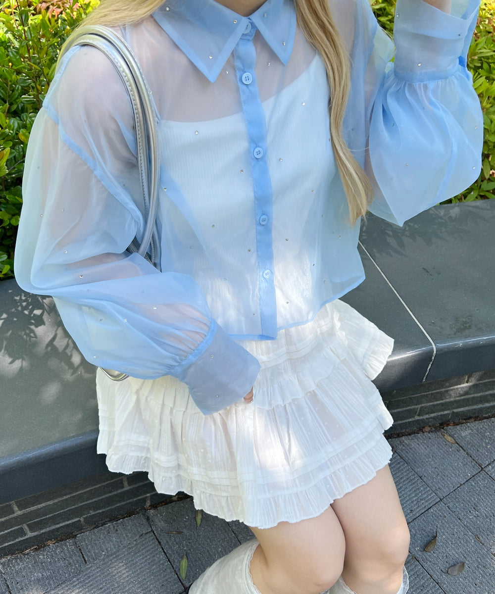 ビジューポイントシアーシャツ