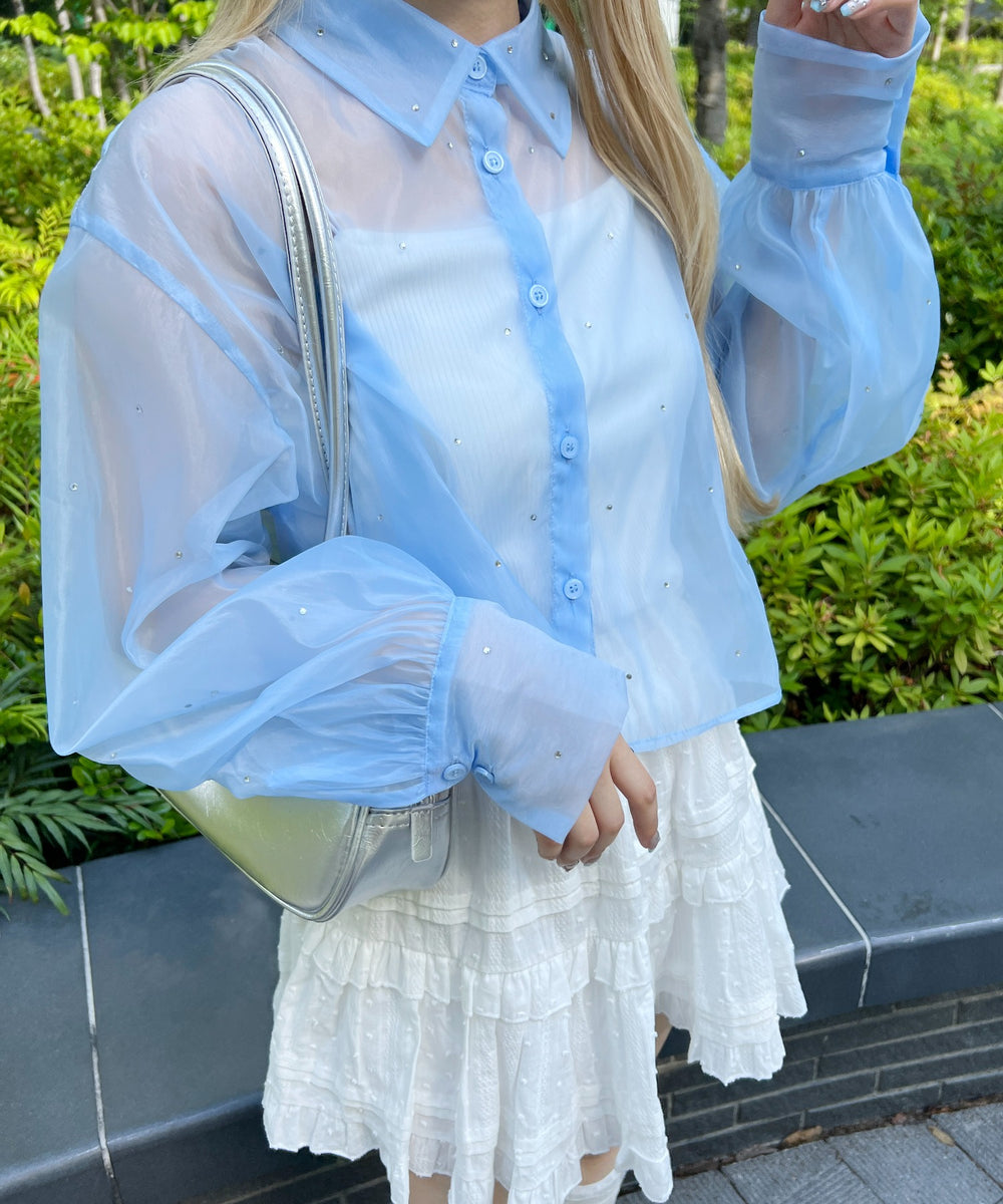 ビジューポイントシアーシャツ