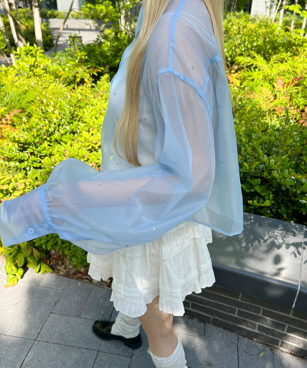 ビジューポイントシアーシャツ