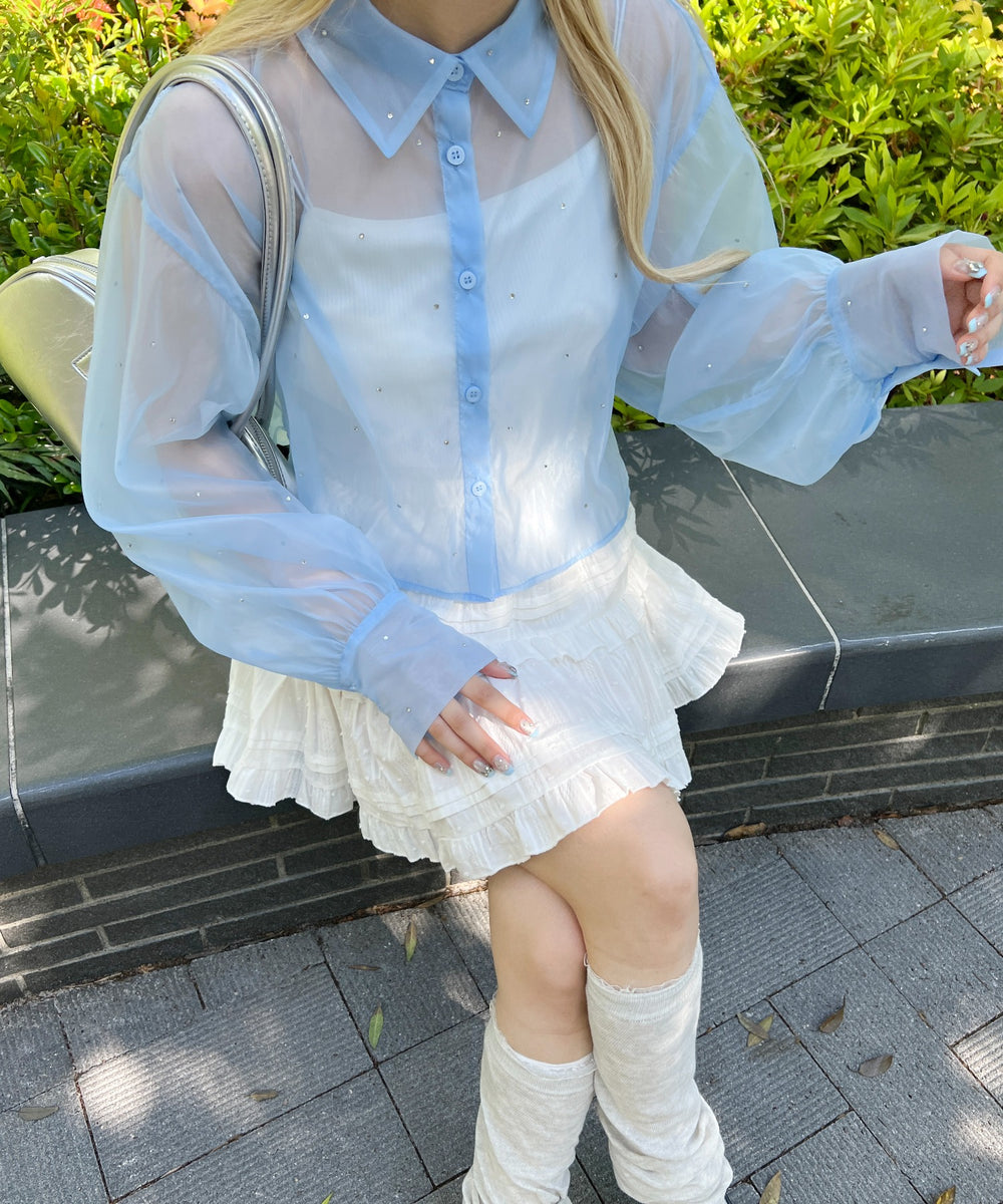 ビジューポイントシアーシャツ