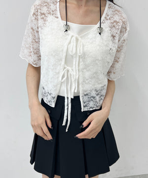 リボン半袖レースカーディガン