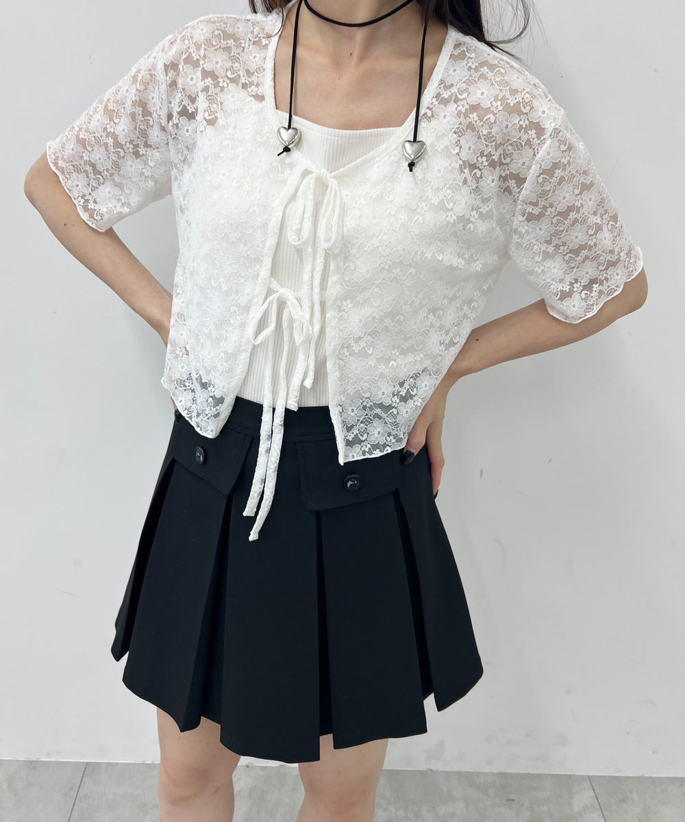リボン半袖レースカーディガン