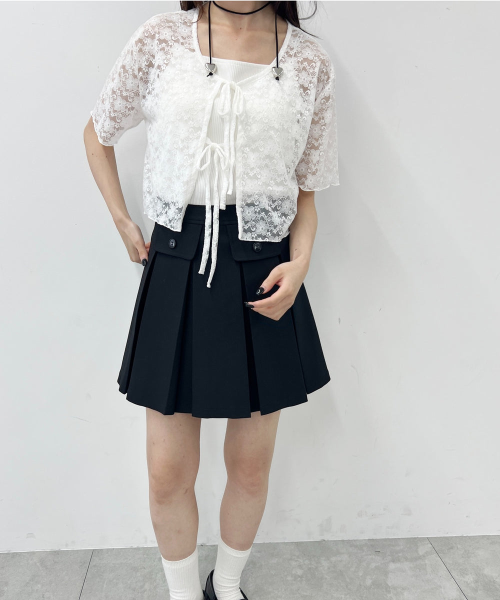 リボン半袖レースカーディガン