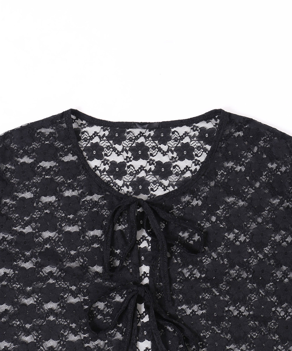 リボン半袖レースカーディガン