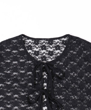 リボン半袖レースカーディガン