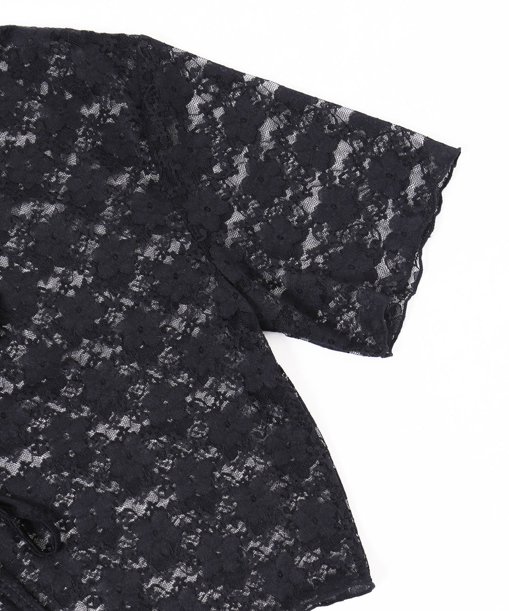 リボン半袖レースカーディガン