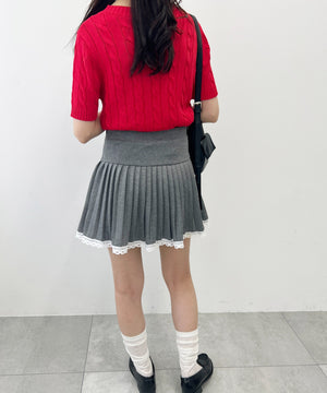 ロゴ刺繍半袖ケーブルニット