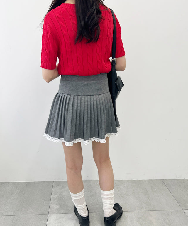 ロゴ刺繍半袖ケーブルニット