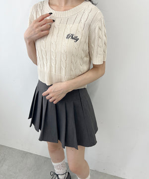 ロゴ刺繍半袖ケーブルニット