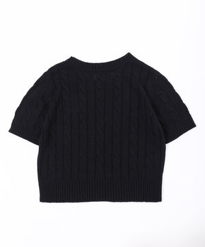 ロゴ刺繍半袖ケーブルニット
