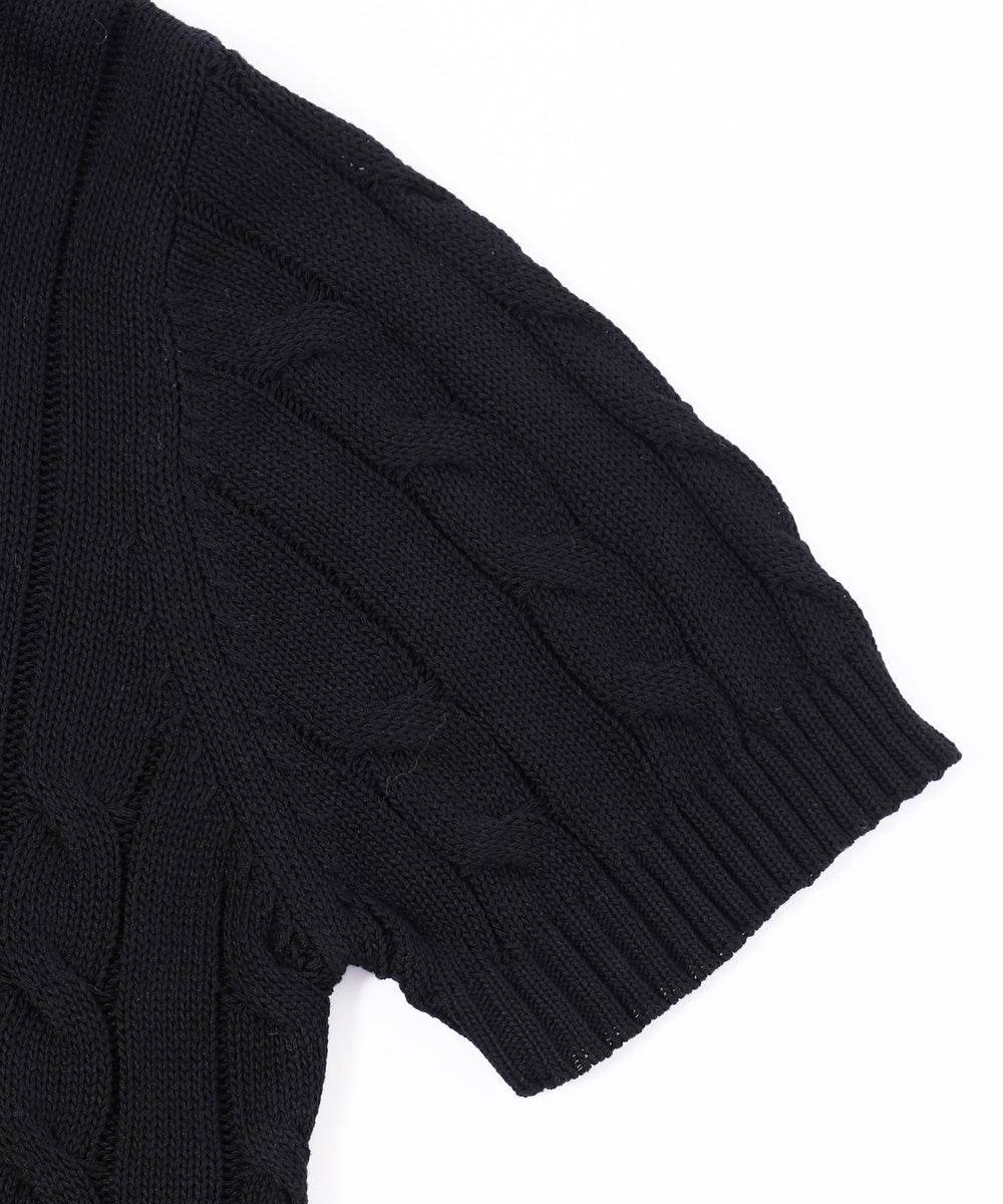ロゴ刺繍半袖ケーブルニット