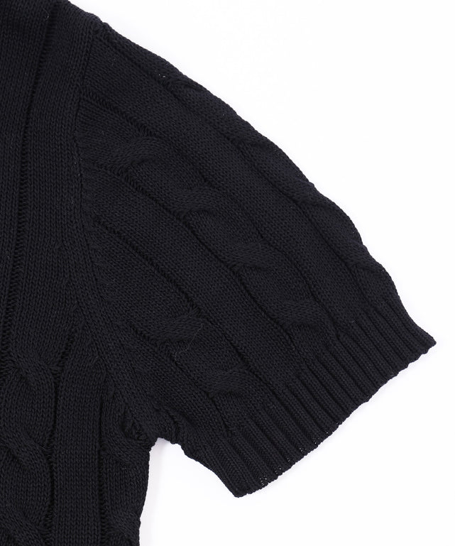 ロゴ刺繍半袖ケーブルニット