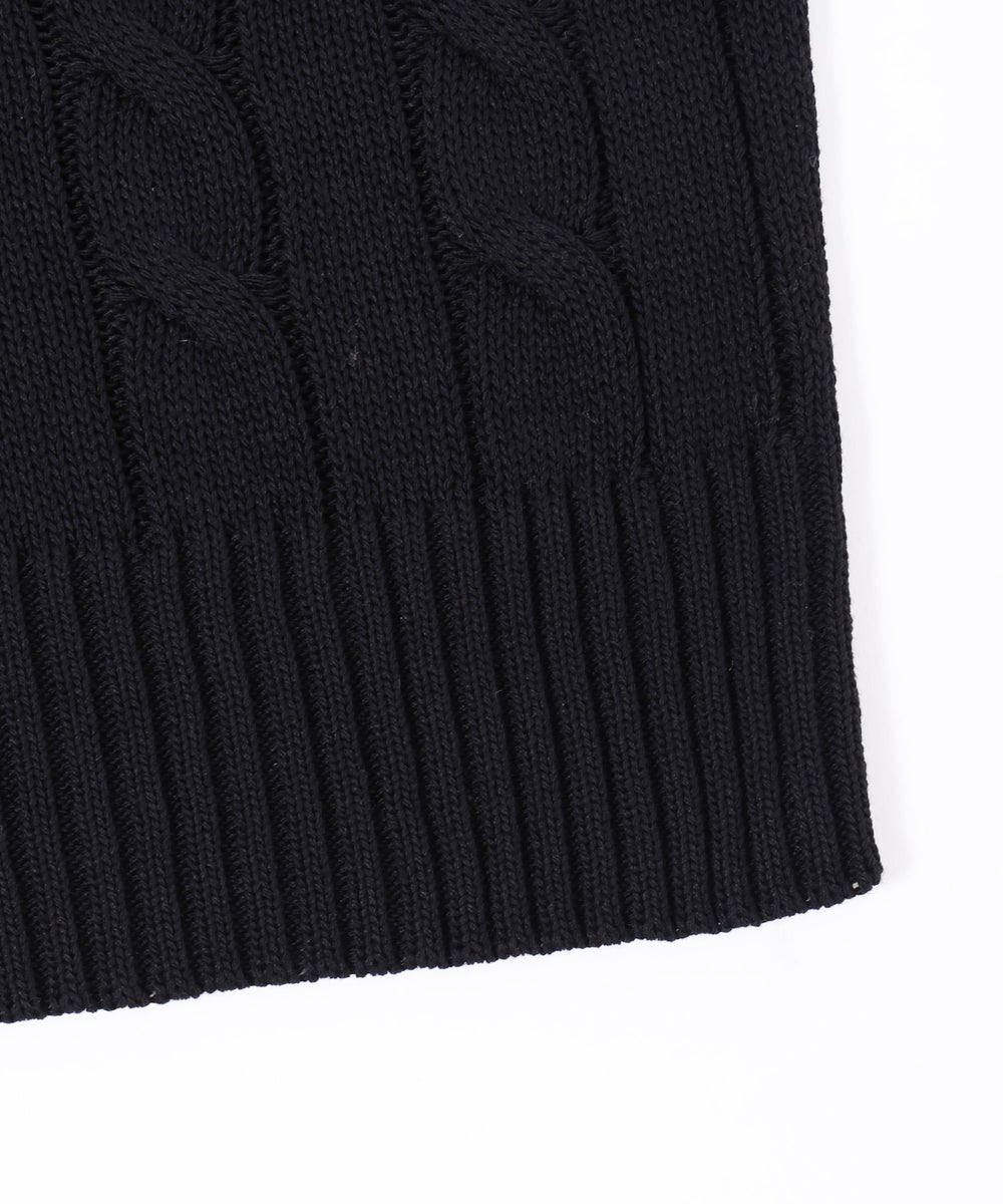 ロゴ刺繍半袖ケーブルニット