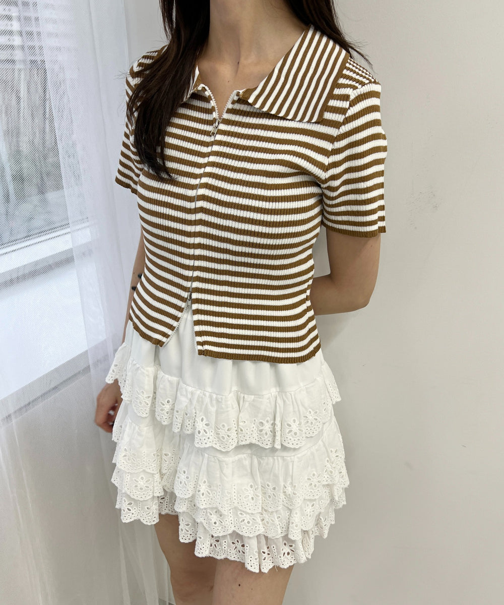 Wジップボーダーカーディガン