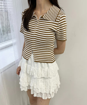 Wジップボーダーカーディガン