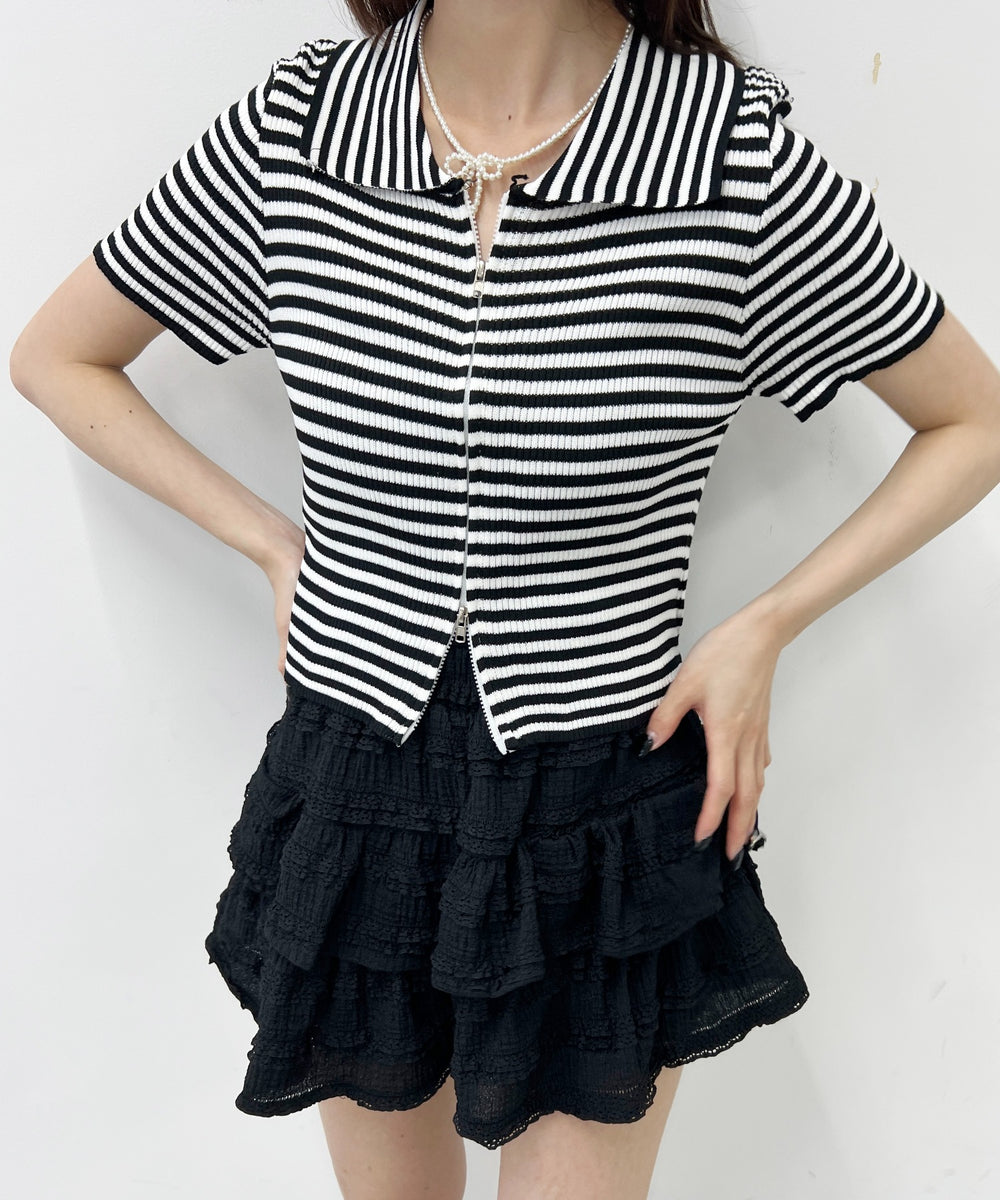 Wジップボーダーカーディガン