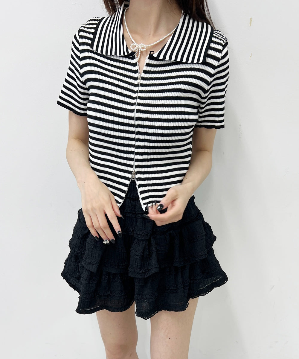 Wジップボーダーカーディガン