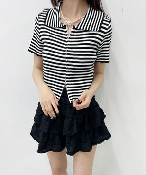 Wジップボーダーカーディガン