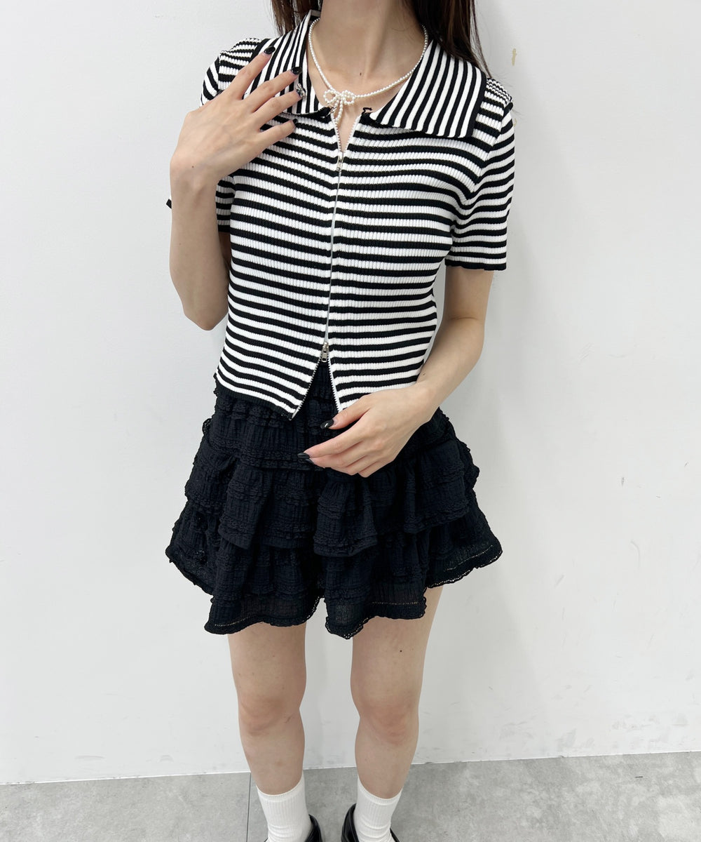 Wジップボーダーカーディガン