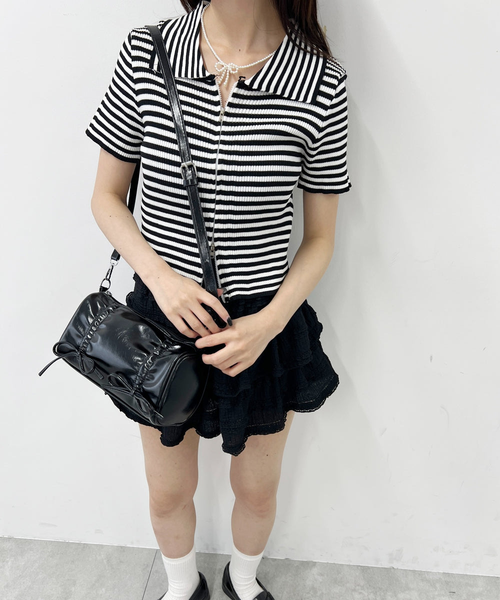 Wジップボーダーカーディガン