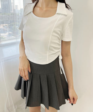 オープンカラーサイドリボンTシャツ