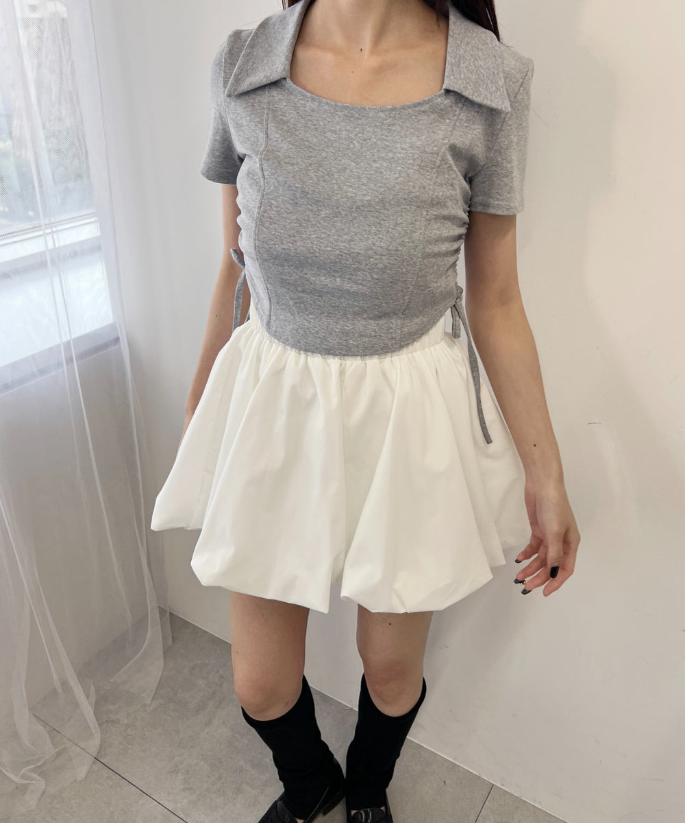 オープンカラーサイドリボンTシャツ