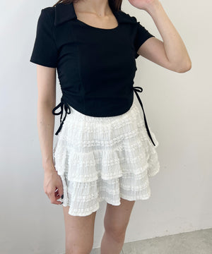 オープンカラーサイドリボンTシャツ