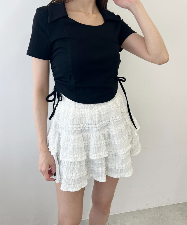 オープンカラーサイドリボンTシャツ