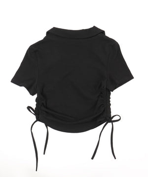 オープンカラーサイドリボンTシャツ