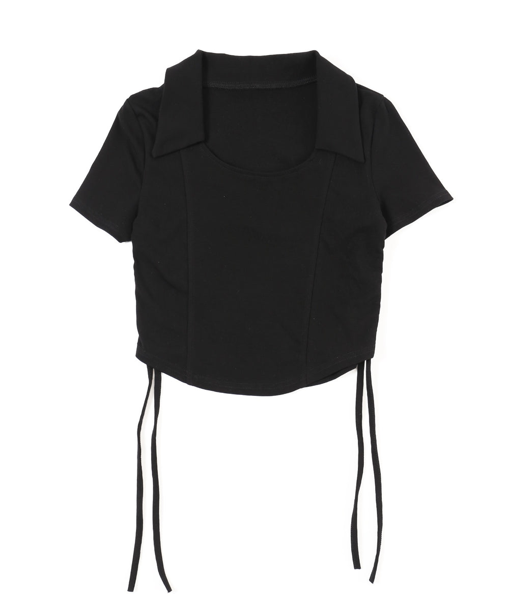 オープンカラーサイドリボンTシャツ