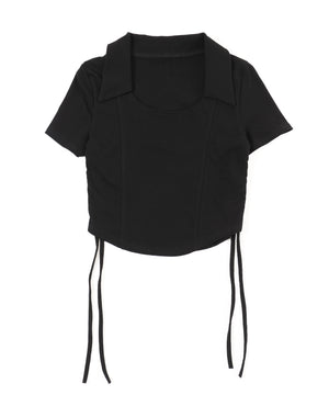 オープンカラーサイドリボンTシャツ