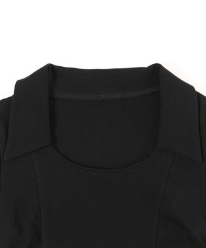 オープンカラーサイドリボンTシャツ