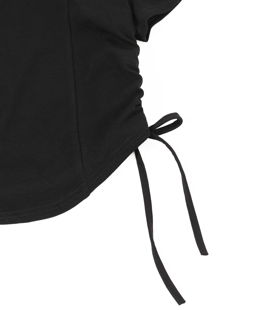 オープンカラーサイドリボンTシャツ