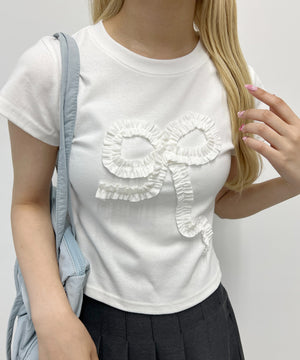 ギャザーリボンモチーフTシャツ