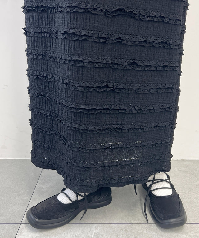 ミニフリルロングワンピース