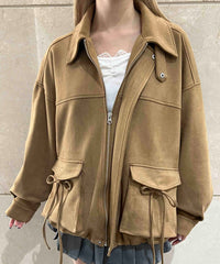 リボンポケットスウェードタッチジャケット