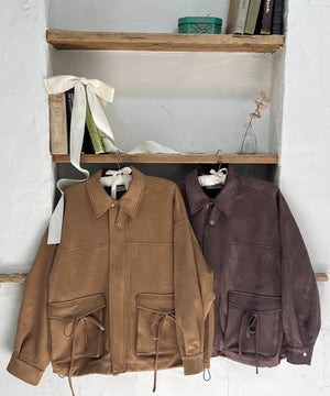 リボンポケットスウェードタッチジャケット