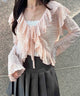 フリルレースショートカーディガン/ピンク モデル：157㎝ F着用