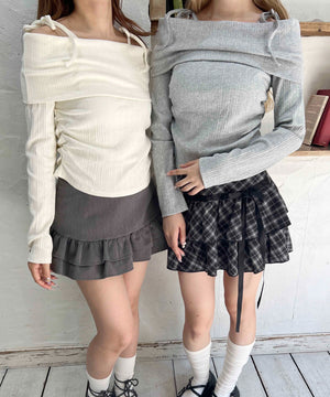 オフショルリボントップス