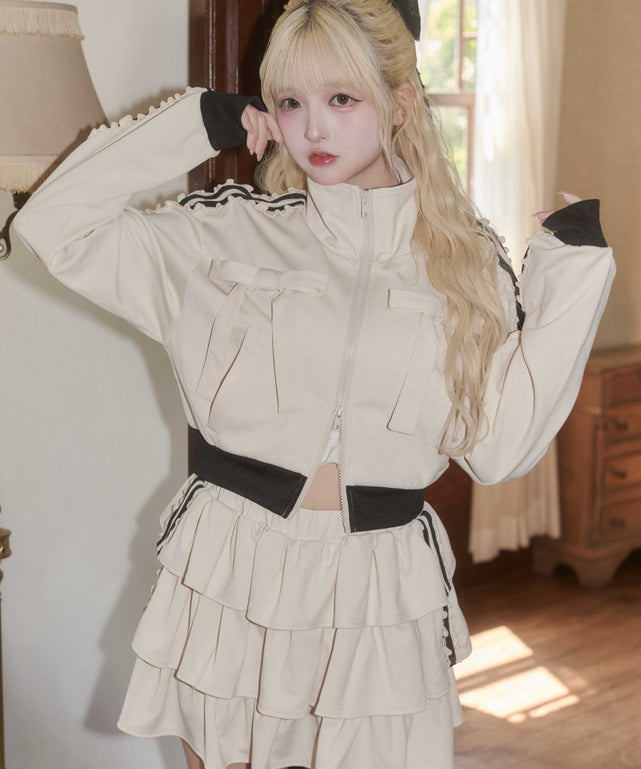 【イッサ】Vネック UK6 ブラック ピンク リボン シルク混 サイドファスナー リボントラックジャケット – WEGO ONLINE STORE