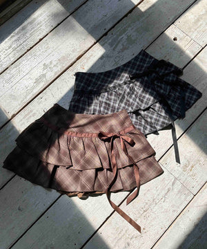 リボンデザインチェックミニスカート