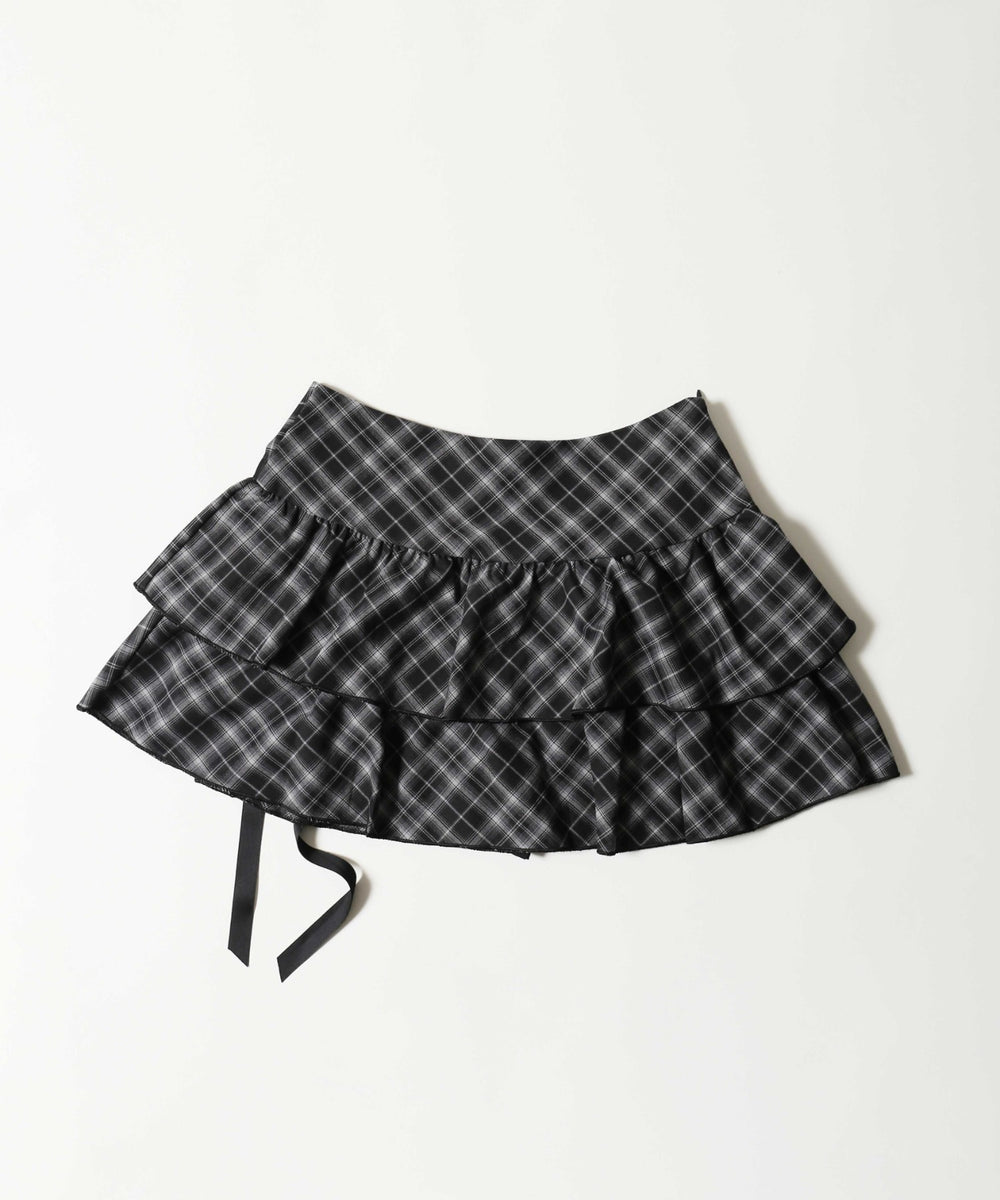 リボンデザインチェックミニスカート