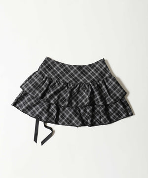 リボンデザインチェックミニスカート